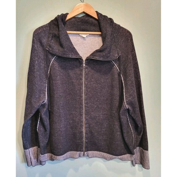 Eileen Fisher Black Knit Organic Cotton Lightweight Oversize Zip-Up Jacket Sz XL - Picture 1 of 7